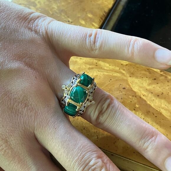 Natural Malachite Sterling Silver Ring Size 6 - Picture 4 of 9